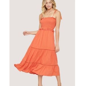 Orange Lost + Wander Brightside Tiered Midi Dress NWT